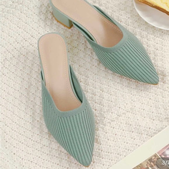 *NEW* TIJN Pointed Toe Heeled Mules sandals Sage Green - Picture 15 of 16